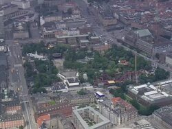WS AERIAL ZI View of Tivoli Gardens (19th century pleasure garden) / Copenhagen, Denmark Stock Footage