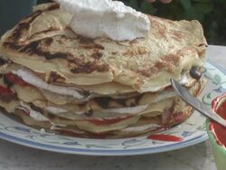 making cake from flapjacks Stock Footage