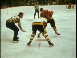 1963 MONTAGE Game of football and spectator watching ice hockey game / Chicago, United States / AUDIO Stock Footage