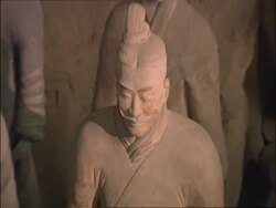 WA Terracotta Warriors, zoom in to CU warriors face, Museum of Qin, Xian, China Stock Footage