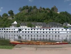 WS View of old town and castle ruin near river Saar / Saarburg, Saar-Valley, Rhineland-Palatinate, Germany Stock Footage