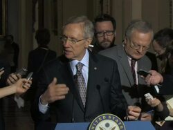 MS Sen Harry Reid giving answer to reporter question  at stand up press availability in Ohio Clock Corrido Audio / Washington, DC, United States Stock Footage