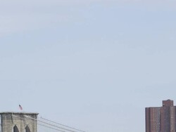MS TD Brooklyn Bridge to Brooklyn high rise apartment buildings in BG  / New York, New York, USA Stock Footage