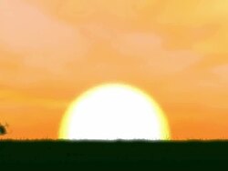 Cartoon soldiers run past a sunset at far zoom Stock Footage