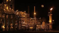 Night Refinery With Moon Stock Footage