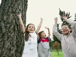 MS SLO MO Shot of kids jumping and hurrah / Quito, Ecuador Stock Footage