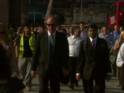 London Bridge commuters Olympic London General Views Stock Footage