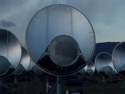 MS View of radar rising up / SETI lassen, California, United States Stock Footage