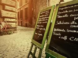 Restaurant Menu on the Street in Rome Video HD Stock Footage
