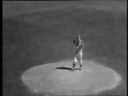 B/W high angle of pro baseball player pitching in All Star Game (Robin Roberts) / Milwaukee / SOUND Stock Footage