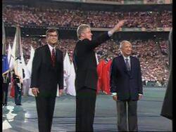 USA: OLYMPICS 96: THOUSANDS EXPERIENCE CEREMONY OUTSIDE STADIUM News Clip