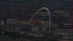 Wembley aerials lit up in Tricolour colours News Clip