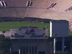 Aerial LA ECU of Entrance to Rose Bowl Stadium / Pasadena, California, United States.   Stock Footage