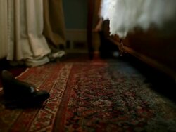 Woman removing high heel shoes in hotel room Stock Footage