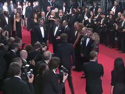 Alma Zack, Lior Ashkenazi, Director Joseph Cedar, Micah Lewensohn, Yuval Scharf, Shlomo Bar Aba, David Mandil at the Hearat Shulayim Red Carpet Arrivals: 64th Cannes Film Festival at Cannes . (Footage by WireImage Video/GettyImages) Stock Footage