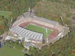 WS AERIAL DS ZI View over stadium / Karlsruhe, Baden Wurttemberg, Germany Stock Footage