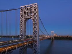 T/L  WS View of traffic on the George Washington Bridge at dusk Stock Footage