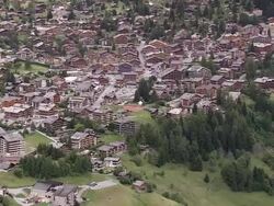 WS AERIAL City of Verbier / Valais, Switzerland Stock Footage