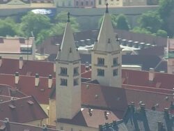 MS AERIAL Shot of top of castle / Prague, Czech Republic Stock Footage