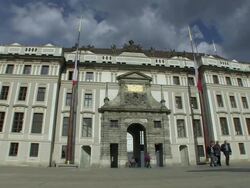 MS View of Dark clouds flowing overprague castle and people walking in front / Prague, Hlavni mesto Praha, Czech Republic Stock Footage