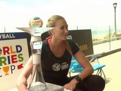 Kerri Walsh Jennings at ASICS World Series Of Beach Volleyball in Manhattan Beach, CA, on 6/25/13. (Getty Images Entertainment Video) Stock Footage