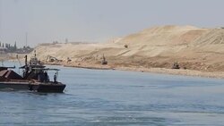 Travelling aboard boat down new Suez canal channel News Clip