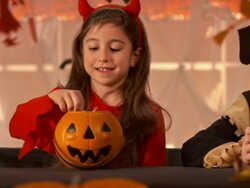 HD DOLLY: Children Eating Halloween Candy Stock Footage