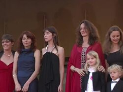 Sue Taylor, Zoe Boe, Julie Bertucelli, Gabriel Gotting, Morgana Davies and Charlotte Gainsbourg at the Closing Night/The Tree Red Carpet: Cannes Film Festival 2010 at Cannes . (Footage by WireImage Video/GettyImages) Stock Footage