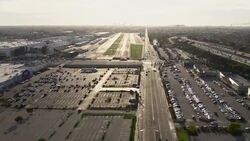 Aircraft point of view approaching Hawthorne Municipal airport in Los Angeles County, California. Stock Footage