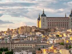 HD Timelapse: Toledo Cityscape at dusk Spain Stock Footage