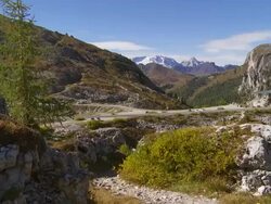 Valparola Pass in the Dolomites Mountains PAN TL Stock Footage