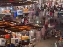 TL HA ZO Jemaa el Fna food stalls night 2 Stock Footage