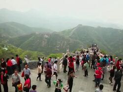 WS HA View of Tourists on Great Wall at Badaling / Beijing, China Stock Footage