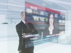 HD: Worried Businessman Watching Futuristic News Stock Footage