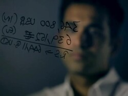CU R/F ZO Businessman writing on glass wall and thinking / Singapore Stock Footage