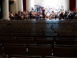 Orchestra rehearsal with copy space Stock Footage