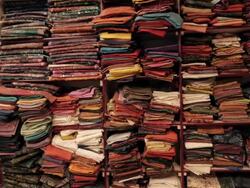 oriental clothing/material on the shop shelves Stock Footage