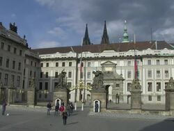 MS Tourists enter into prague castle / Prague, Hlavni mesto Praha, Czech Republic  Stock Footage