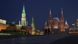 The Kremlin in Red Square, illuminated at night, Moscow, Russia Stock Footage