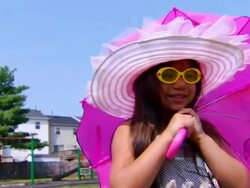 Selena's Pink Hat and Umbrella 1 Stock Footage