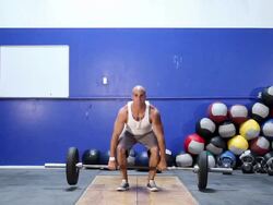 male clean and jerk exercise-low, front shot Stock Footage
