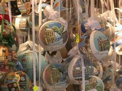 CU Christmas decorations hanging in Christmas market at City Hall / Vienna, Austria Stock Footage