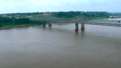 The Natchez-Vidalia Bridge spans the Mississippi River. Stock Footage