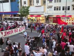 Protest In Rio De Janeiro, After The First Game At The Revamped Maracana Stadium. Stock Footage