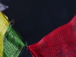 CU Prayer flags blowing in the wind / Namche,Namche Valley,Nepal Stock Footage