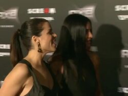 Neve Campbell and Courteney Cox at the AXE Shower Presents The World Premiere Of 'Scream 4' at Hollywood CA. (Footage by WireImage Video/GettyImages) Stock Footage