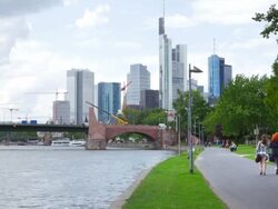 Frankfurt Skyline And Main River (4K/UHD to HD) Stock Footage