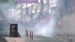 Police fire tear gas and water cannon as May Day clashes continue News Clip