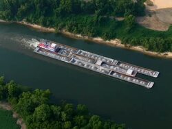 Aerial Tugboat & Barges Stock Footage
