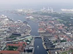 WS AERIAL ZI View of Christianhavns Canal / Copenhagen, Denmark Stock Footage